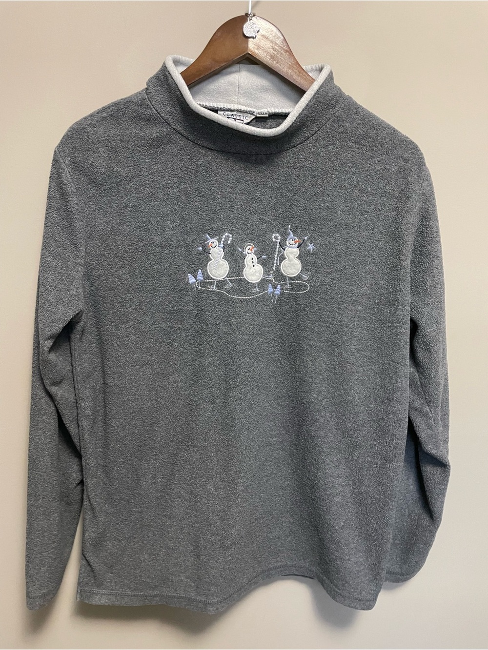 Classic Editions Vintage Grey Fleece Snowman Mockneck Women’s Medium